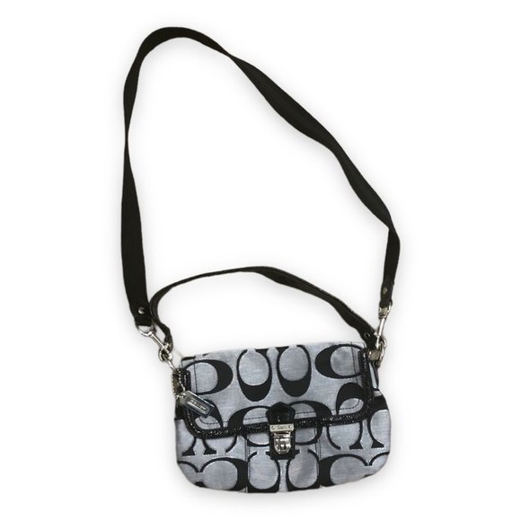 NWOT Authentic Coach Signature Metallic Black/Grey Poppy Shoulder/CrossBody Bag - Picture 2 of 11
